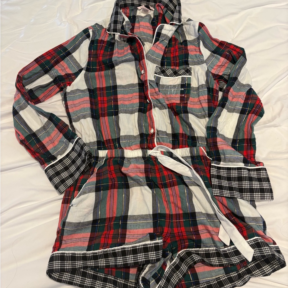 Victoria's Secret Red and Black Plaid Pajama Romper